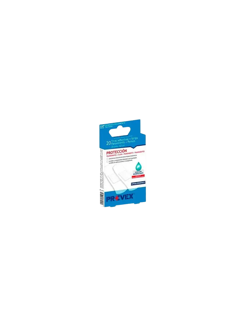 TIRAS PREVEX TRANSPARENTES C/GASA DESINFEC P/20UD