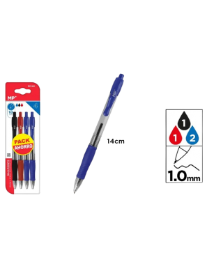 PP BOLIGRAFO MP 1 MM 2AZUL-ROJO-NEGRO PACK-4 UD
