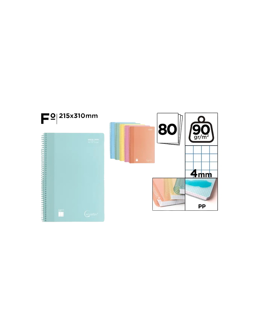 PP CUADERNO CERVANTES 80H Fº CUADRICULA 4 MM UD
