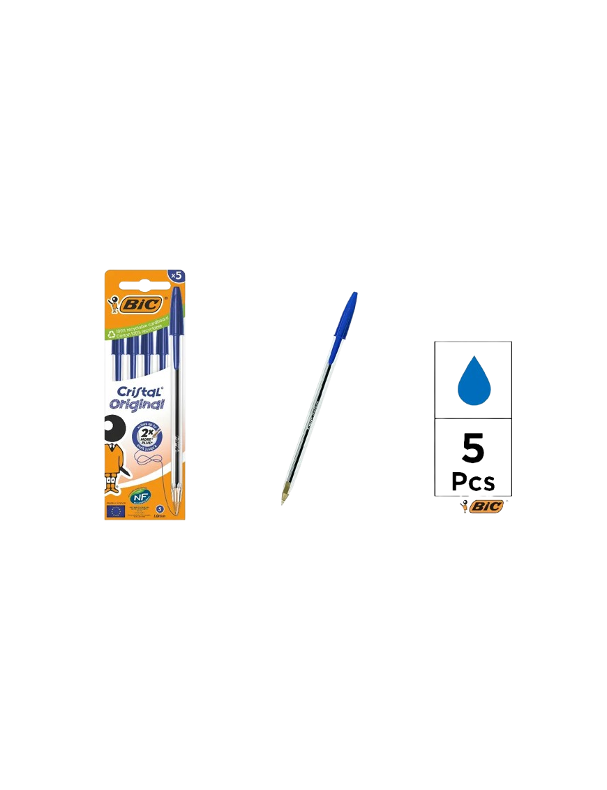 PP BOLIGRAFO BIC CRISTAL AZUL 1 MM PACK-5 UD