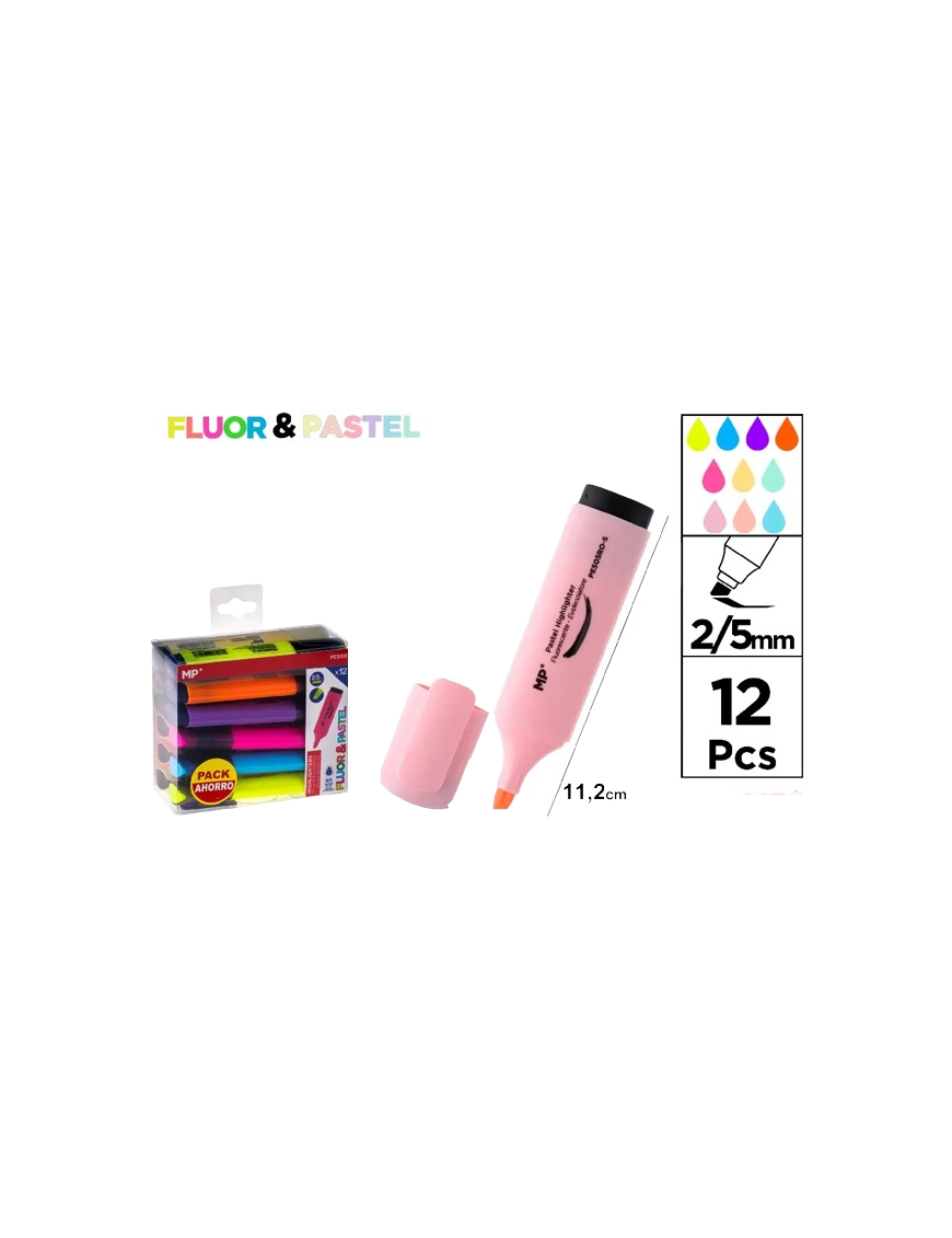 PP SUBRAYADOR MP FLUOR-PASTEL 2/5 MM PACK-12 UD