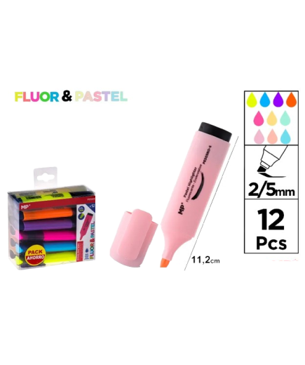 PP SUBRAYADOR MP FLUOR-PASTEL 2/5 MM PACK-12 UD