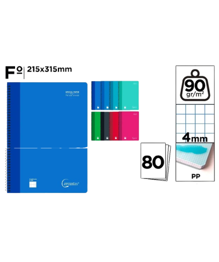 PP CUADERNO CERVANTES 80H Fº CUADRICULA 4 MM UD 