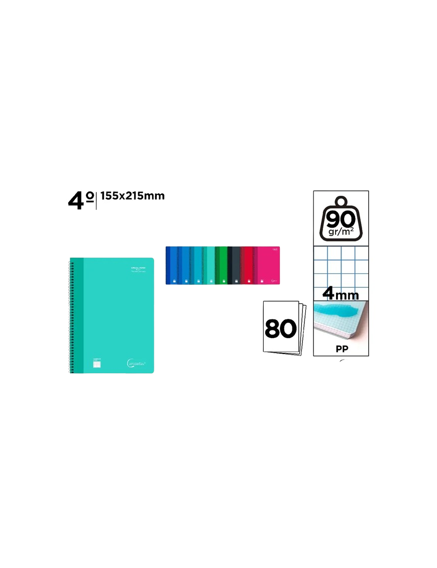 PP CUADERNO CERVANTES 80H 4º CUADRICULA 4 MM UD