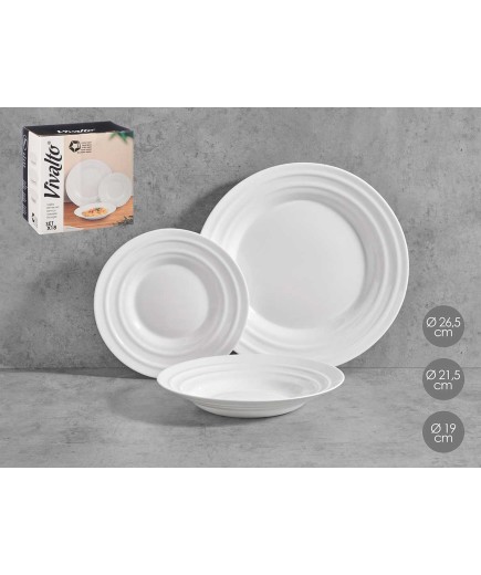 VAJILLA VIVALTO BLANCO ONDAS SET 18 UNIDADES