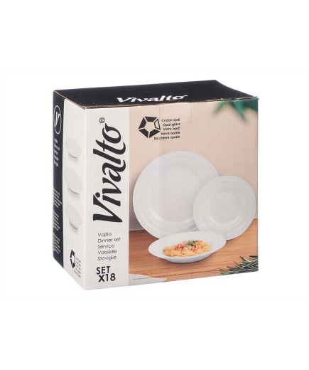 VAJILLA VIVALTO BLANCO ONDAS SET 18 UNIDADES