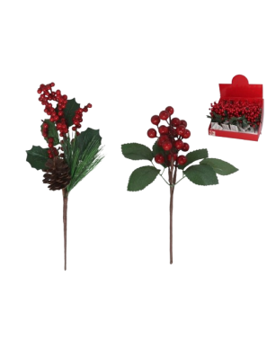 ADORNO NAVIDEÑO GERIMPORT RAMA BAYAS Y HOJAS 20CM