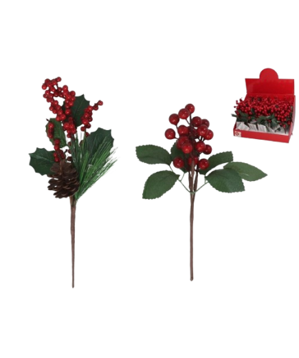 ADORNO NAVIDEÑO GERIMPORT RAMA BAYAS Y HOJAS 20CM