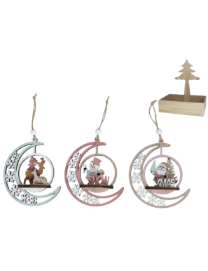 ADORNO NAVIDEÑO GERIMPORT COLGANTE LUNA CON COPOS