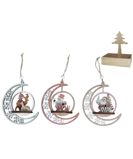 ADORNO NAVIDEÑO GERIMPORT COLGANTE LUNA CON COPOS