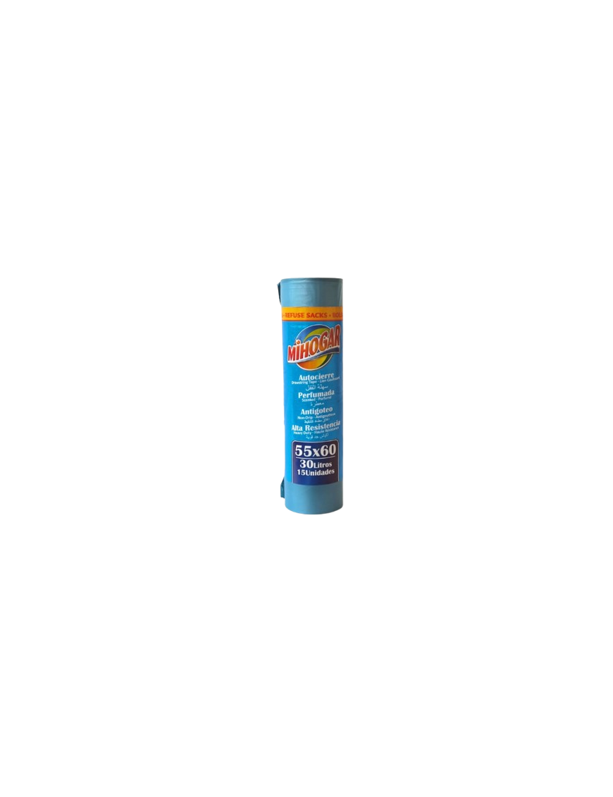 B/BASURA 55X60 AUTOCIERRE MIHOGAR 30L AZUL P/15UD