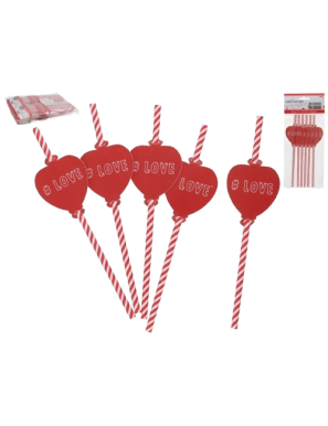 CAÑA PAJITA SAN VALENTIN CORAZON LOVE P/6UDS