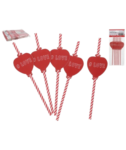CAÑA PAJITA SAN VALENTIN CORAZON LOVE P/6UDS