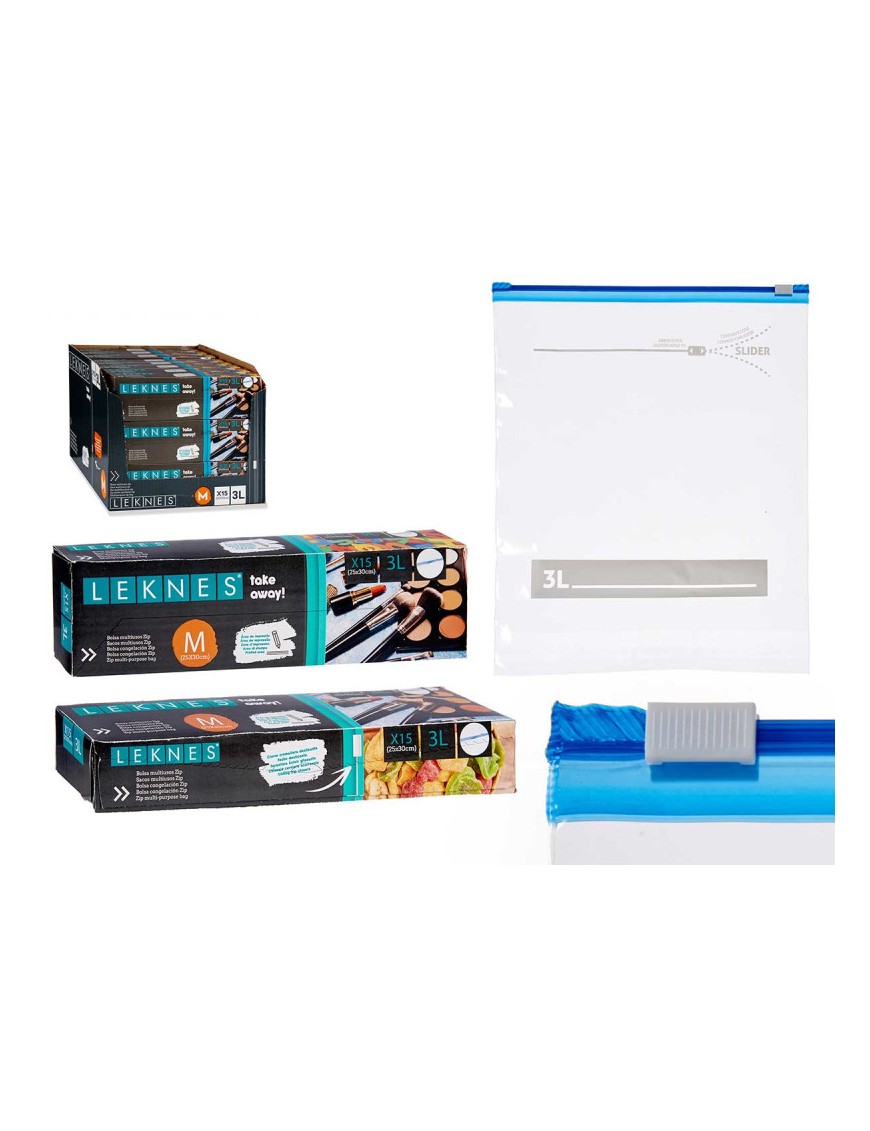 BOLSA CONGELACION LEKNES ZIP 25X30 3 L P/15 UD