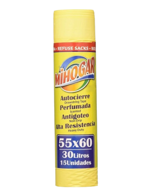 B/BASURA 55X60 AUTOCIERRE AMARILLA MIH 30L B/15 UD