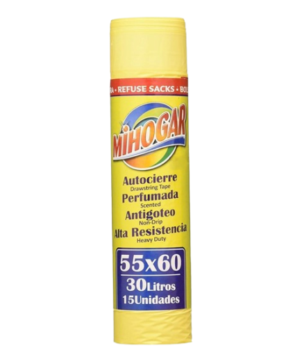 B/BASURA 55X60 AUTOCIERRE AMARILLA MIH 30L B/15 UD
