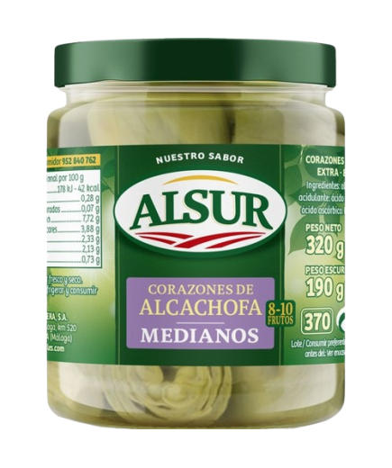 ALCACHOFA CORAZON 08/10 MEDIANOS ALSUR T/C 320 GR