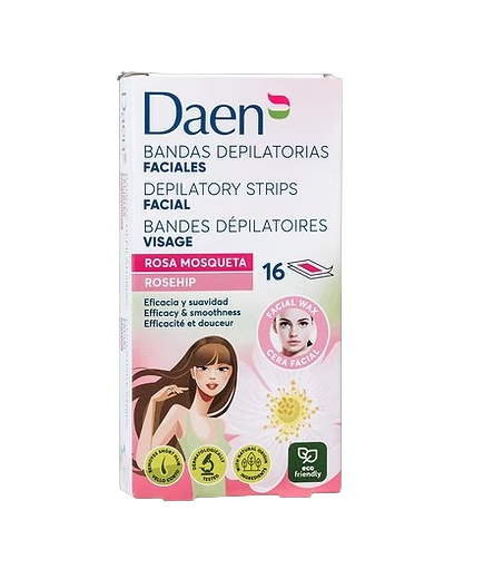 DEPILATORIO DAEN BANDAS FACIALES R/MOSQUETA P/16UD