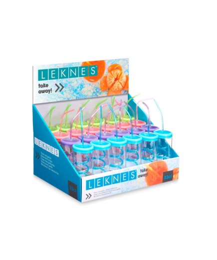 VASO PAJITA ESPIRAL LEKNES COLORES 330ML UNIDAD