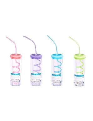VASO PAJITA ESPIRAL LEKNES COLORES 330ML UNIDAD