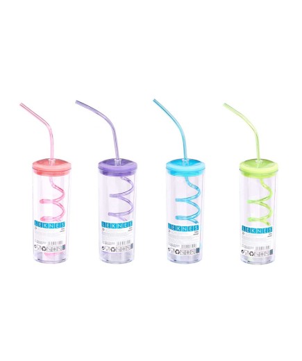 VASO PAJITA ESPIRAL LEKNES COLORES 330ML UNIDAD