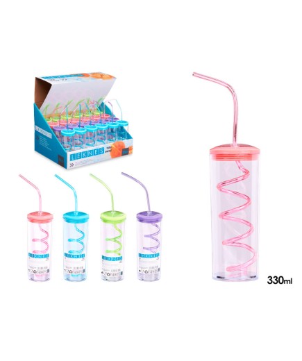 VASO PAJITA ESPIRAL LEKNES COLORES 330ML UNIDAD