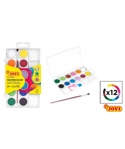 PP ACUARELAS + PINCEL JOVI 12 COLORES UNIDAD
