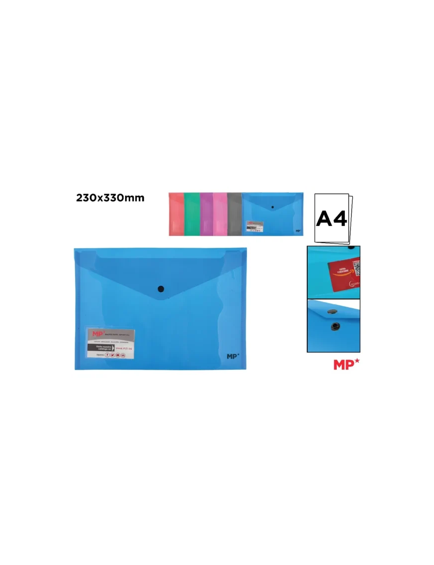 PP CARPETA SOBRE MP A4 TRANSL COLORES C/BOTON UD