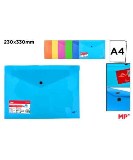 PP CARPETA SOBRE MP A4 TRANSL COLORES C/BOTON UD