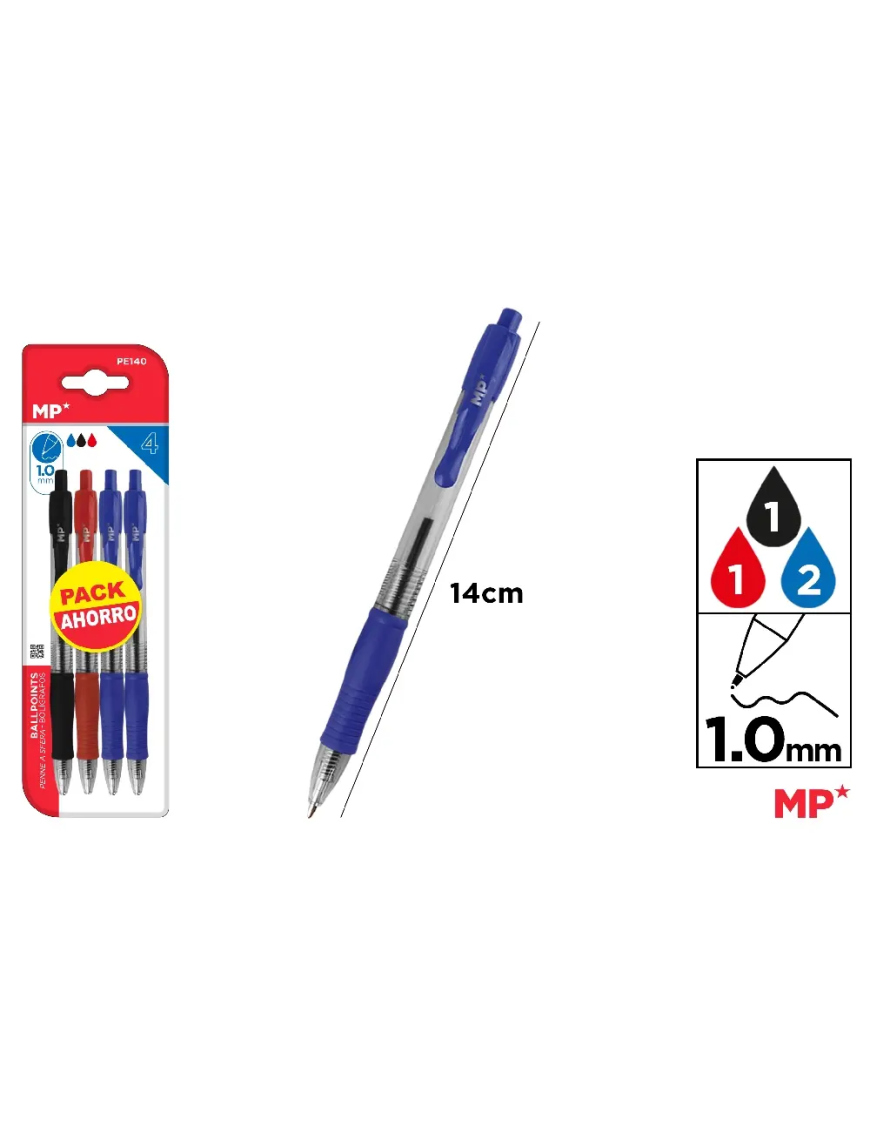 PP BOLIGRAFO MP 1MM 12AZUL-6NEGRO-3ROJO PACK-21 UD