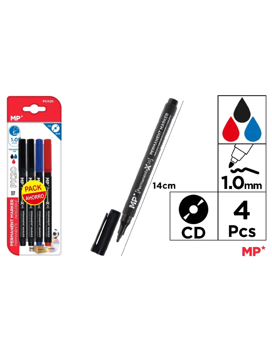 PP ROTULADOR PERMANENTE MP 1MM 2NEGROS-AZUL-ROJO