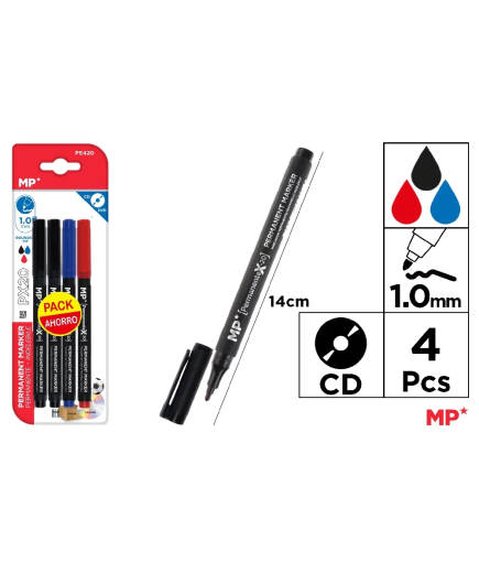 PP ROTULADOR PERMANENTE MP 1MM 2NEGROS-AZUL-ROJO