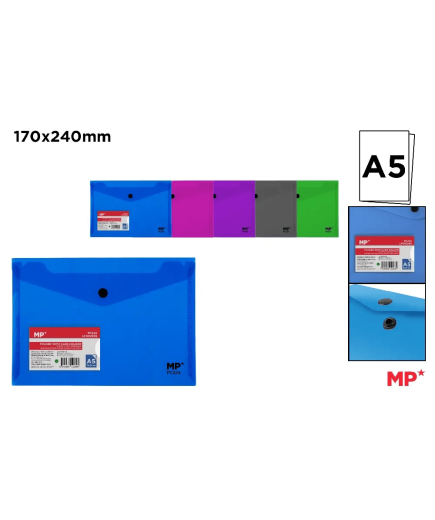 PP CARPETA SOBRE MP A5 TRANSL COLORES C/BOTON UD