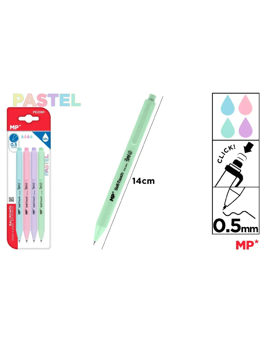 PP BOLIGRAFO MP GEL 0,5MM COLORES PASTEL P/4UD