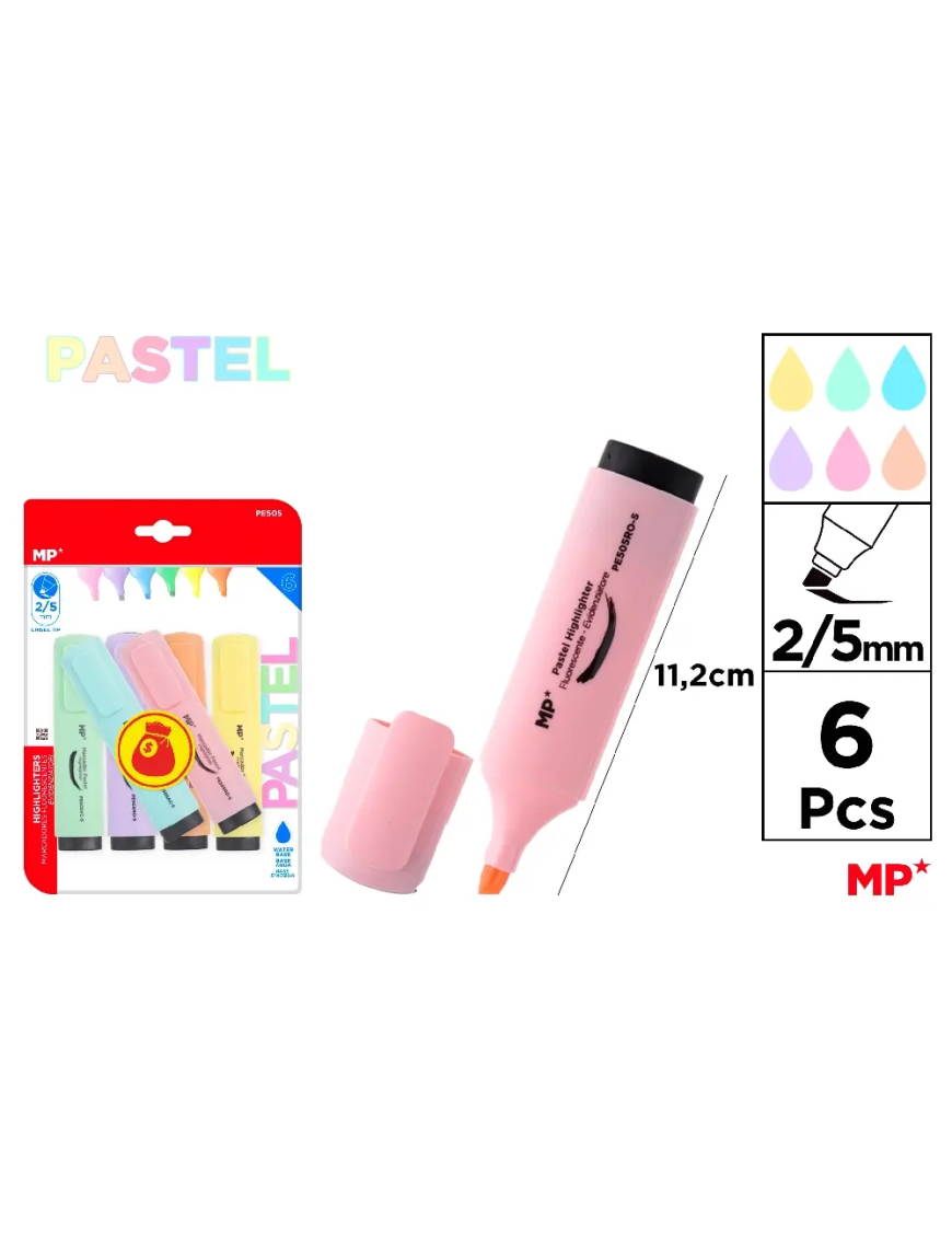 PP SUBRAYADOR MP COLORES PASTEL P/6UD