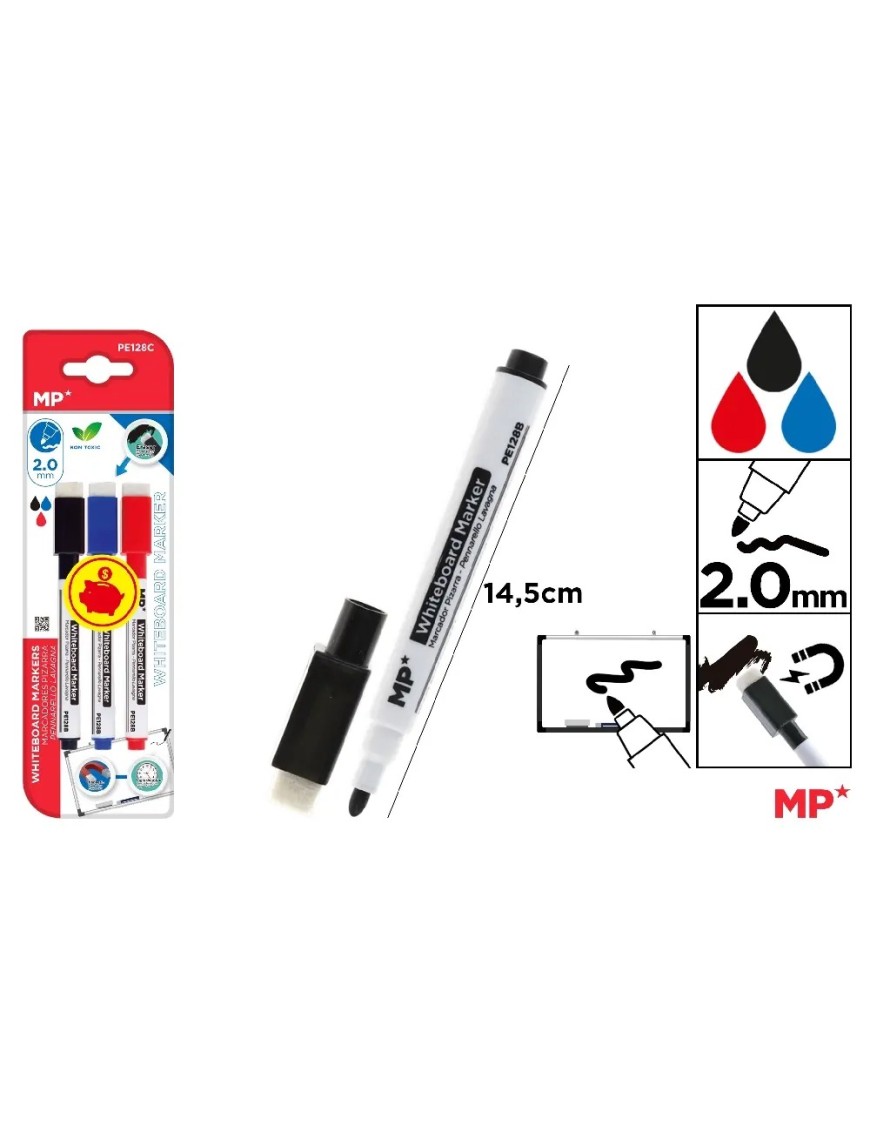 PP ROTULADOR MP P/PIZARRA C/BORRADOR 3 COLORES UD