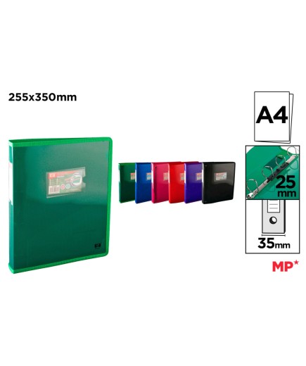 PP CARPETA MP 4 ANILLAS S/RECAMBIO TRANSLUCIDA UD