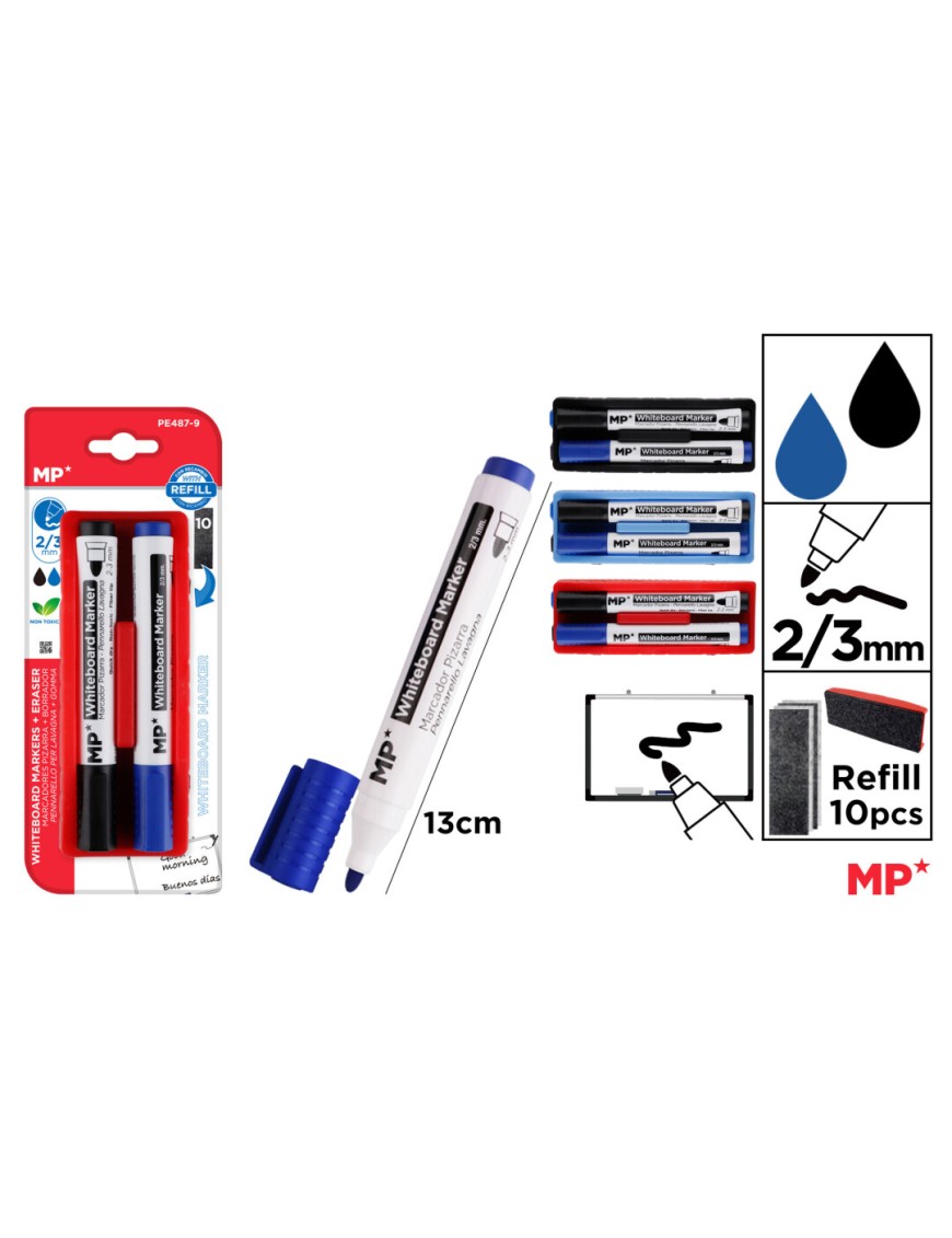 PP BORRADOR PIZARRA+ROTULADOR AZUL Y NEGRO UNIDAD 