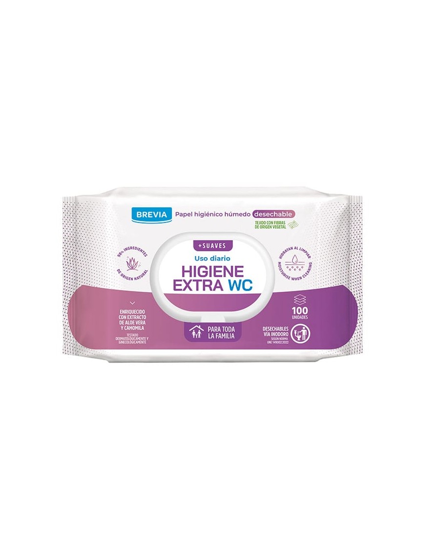 PAPEL HIGIENICO HUMEDO WC BREVIA EXTRA P/100 UD