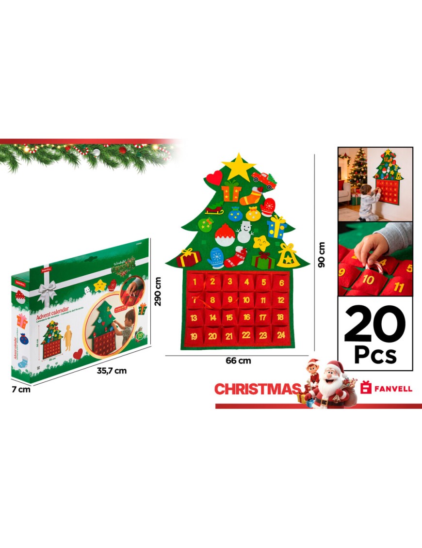 CALENDARIO ADVIENTO ARBOL NAVIDAD 90X66CM UD