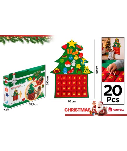 CALENDARIO ADVIENTO ARBOL NAVIDAD 90X66CM UD