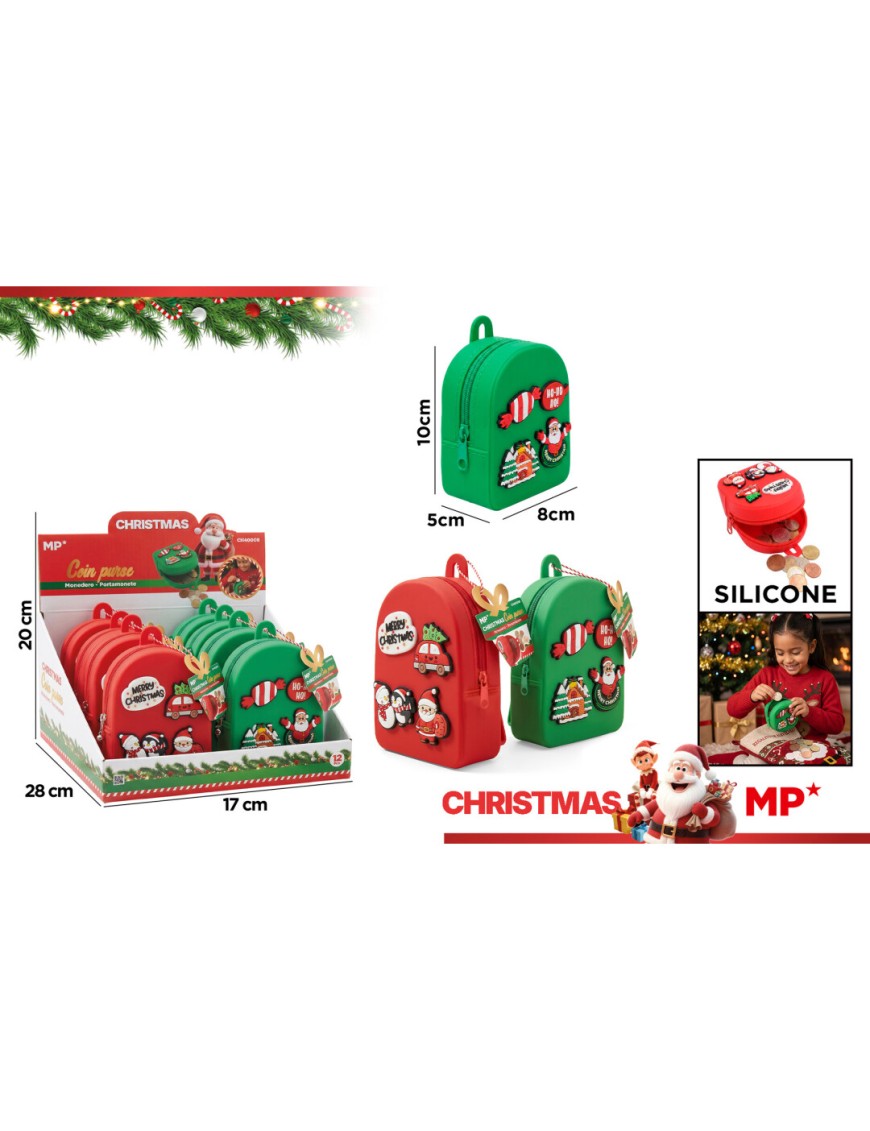 PP MONEDERO NAVIDAD SILICONA ROJO/VERDE UD