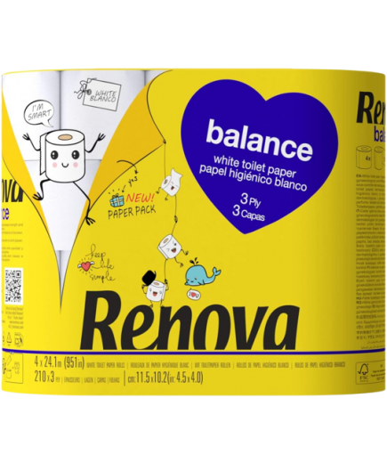 PAPEL HIGIENICO RENOVA COLORES 3 CAPAS B/4 UD