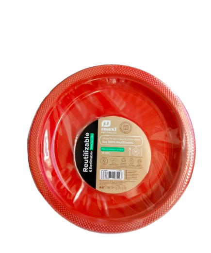 PLATO LLANO PREMIUM REUTILIZABLE ROJO 26CM B/10UD