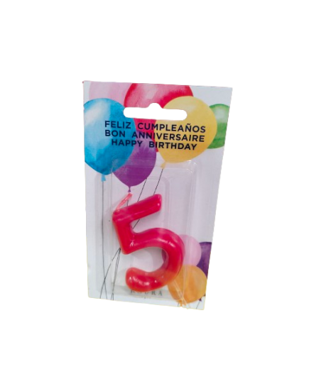 VELA CUMPLEAÑOS ROJA NUMERO  "5"