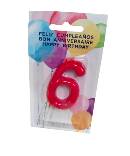 VELA CUMPLEAÑOS ROJA NUMERO  "6"