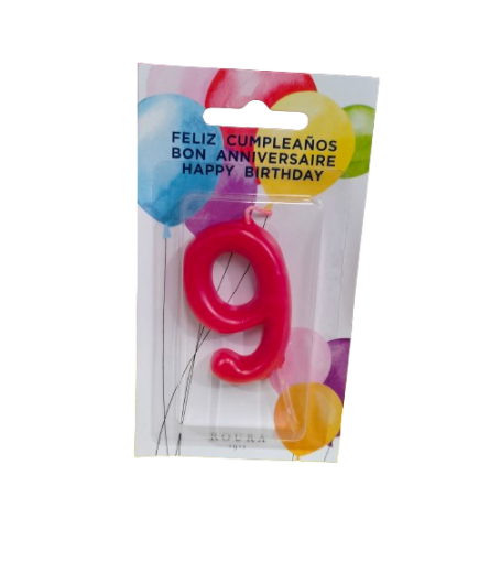 VELA CUMPLEAÑOS ROJA NUMERO  "9"