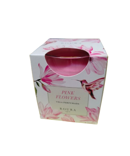 VELA AMBIENTADOR VASO SATINADO FLORES ROSAS