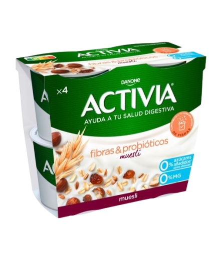 DANONE ACTIVIA FIBRA 0% C/MUESLI  PACK-4UDX120GR