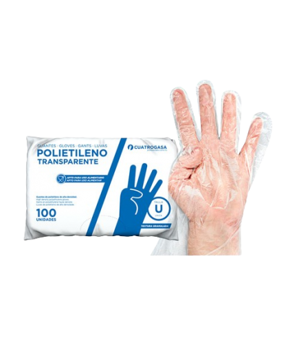 GUANTES PLAST.POLIETILENO 4GASAS T/UNICA P/100UD
